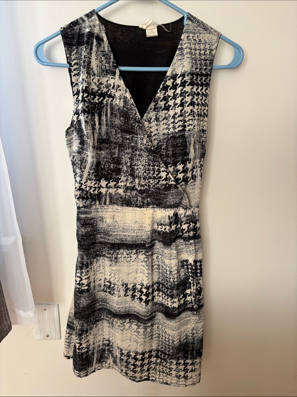 Japna Black and White Sleeveless Wrap-Style Midi Dress